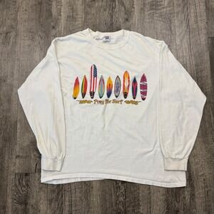 Vintage Crazy Shirts Long Sleeve Shirt Pray For Surf Hawaii Surfboards USA